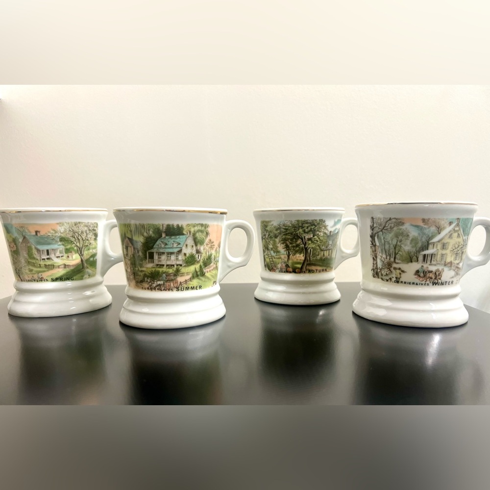 Set of 4 Seasons Currier and Ives Mug Set Vintage